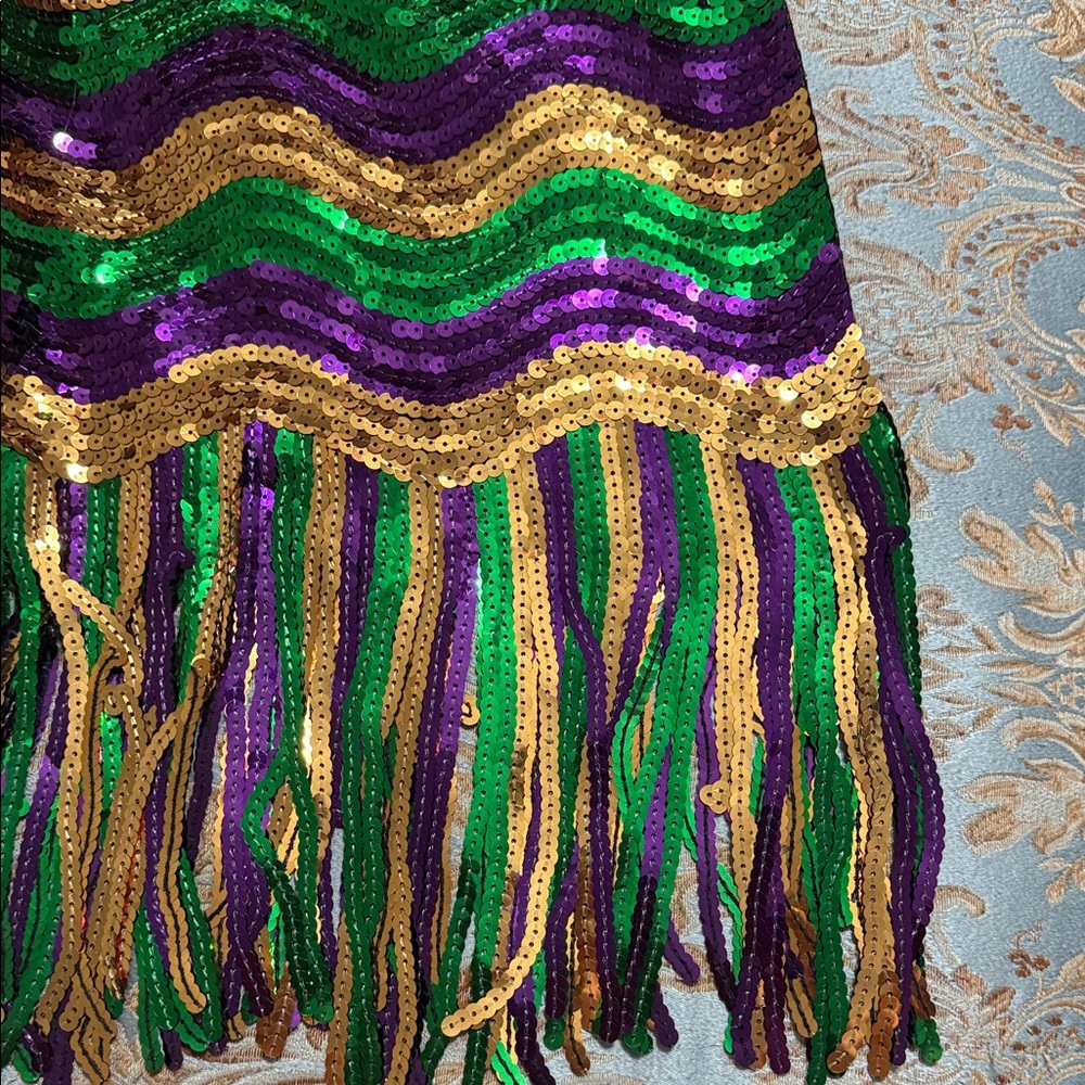 Mardi Gras Sequin Fringe Skirt - Gold, Green, and Purple - Picture 11 of 13